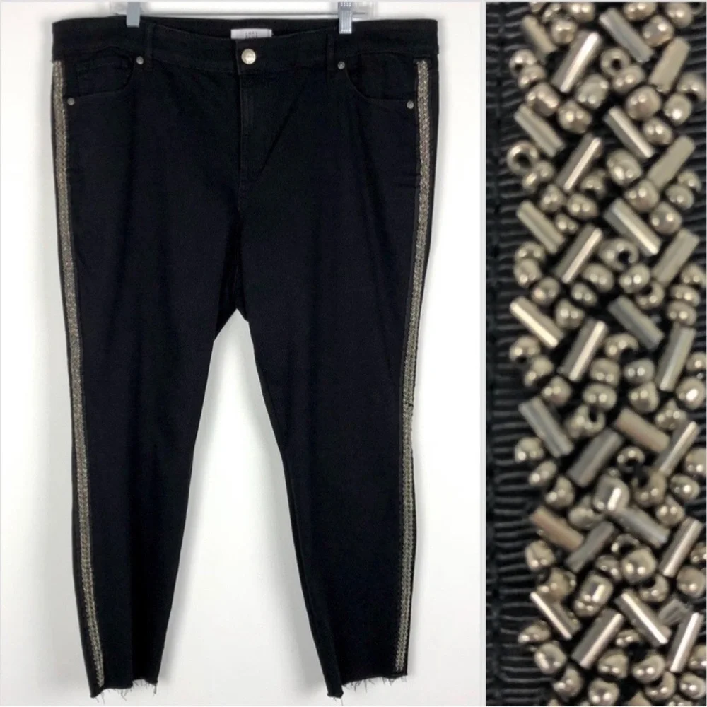 Ann Taylor Loft Plus Beaded Black Modern Skinny Jeans Raw Cut Hem